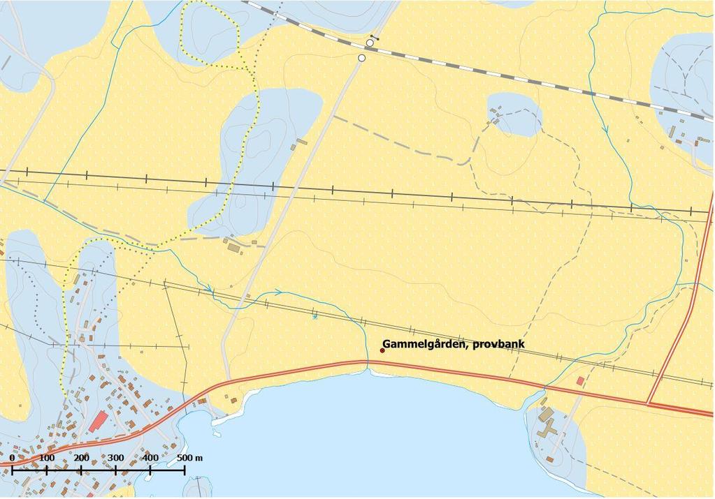 Figur 2-66. Provbankens utformning i plan, borrhål och instrumentering för uppföljningsmätning, koordinatsystem SWEREF 99 2145. Figur 2-67.