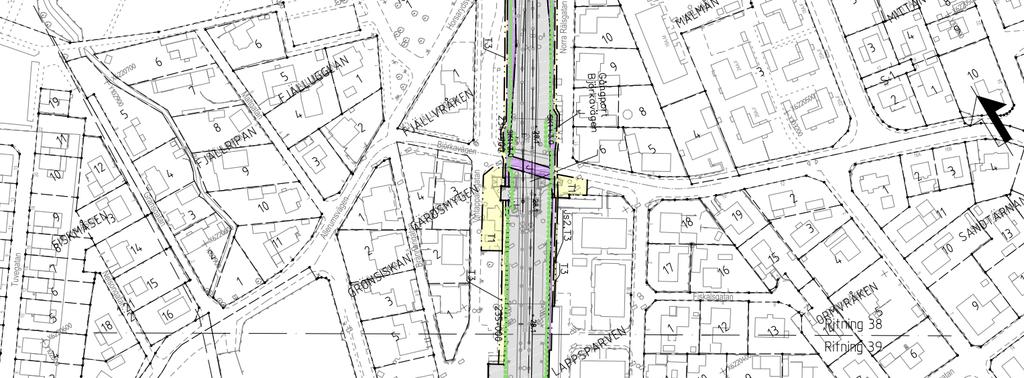 Figur 10. Plankarta över förlängning av befintlig järnvägsbro över gångport vid Björkavägen (vid kilometertal 234+926) (Trafikverket, 2018). 4.3.1. Genomförda undersökningar I området har totalt fem stycken grundvattenrör anlagts.