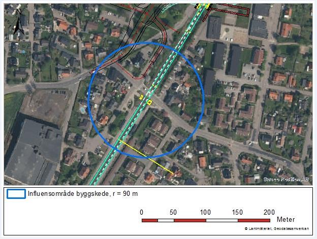 B Figur 11. Influensområde för byggskedet för gångporten vid Björkavägen.