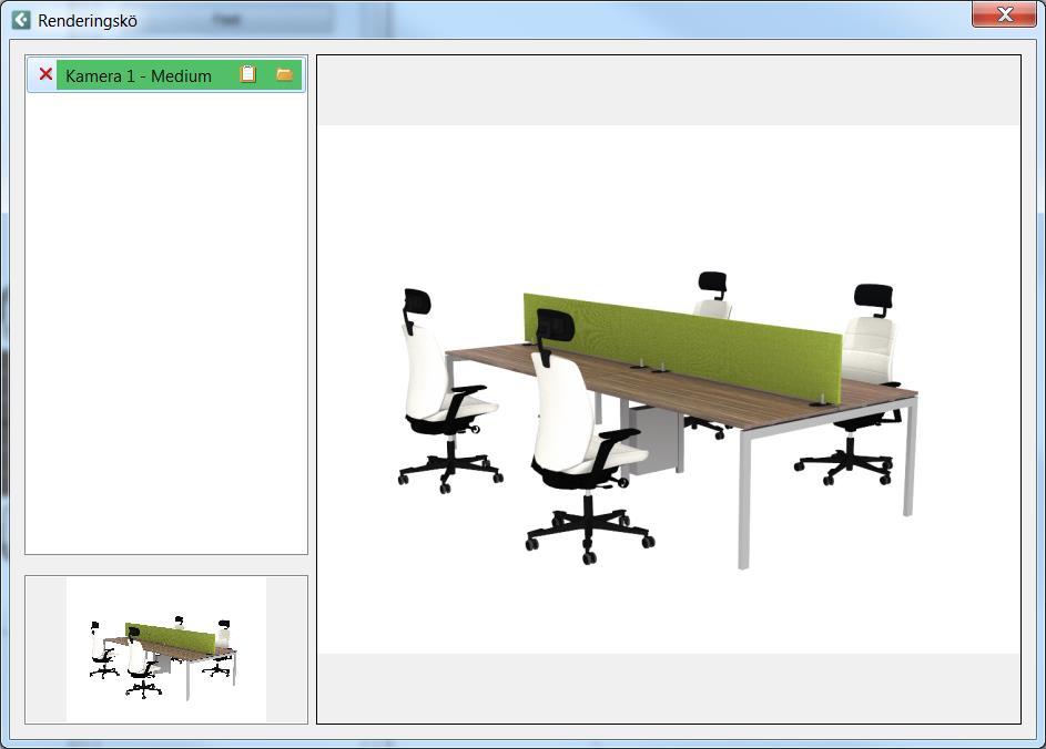 [166.000] Renderingsservern Renderingen sker i en separat process, i ett eget fönster. Det gör att du kan fortsätta arbeta i Configura under tiden som renderingen pågår.
