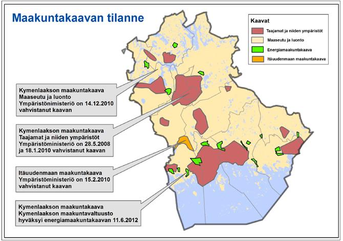 4 *Landskapsplanens situation: Landskapsplan för Kymmenedalen, landsbygden och naturen. Miljöministeriet fastställde planen 14.12.2010. Landskapsplan för Kymmenedalen, tätorterna med omgivning.