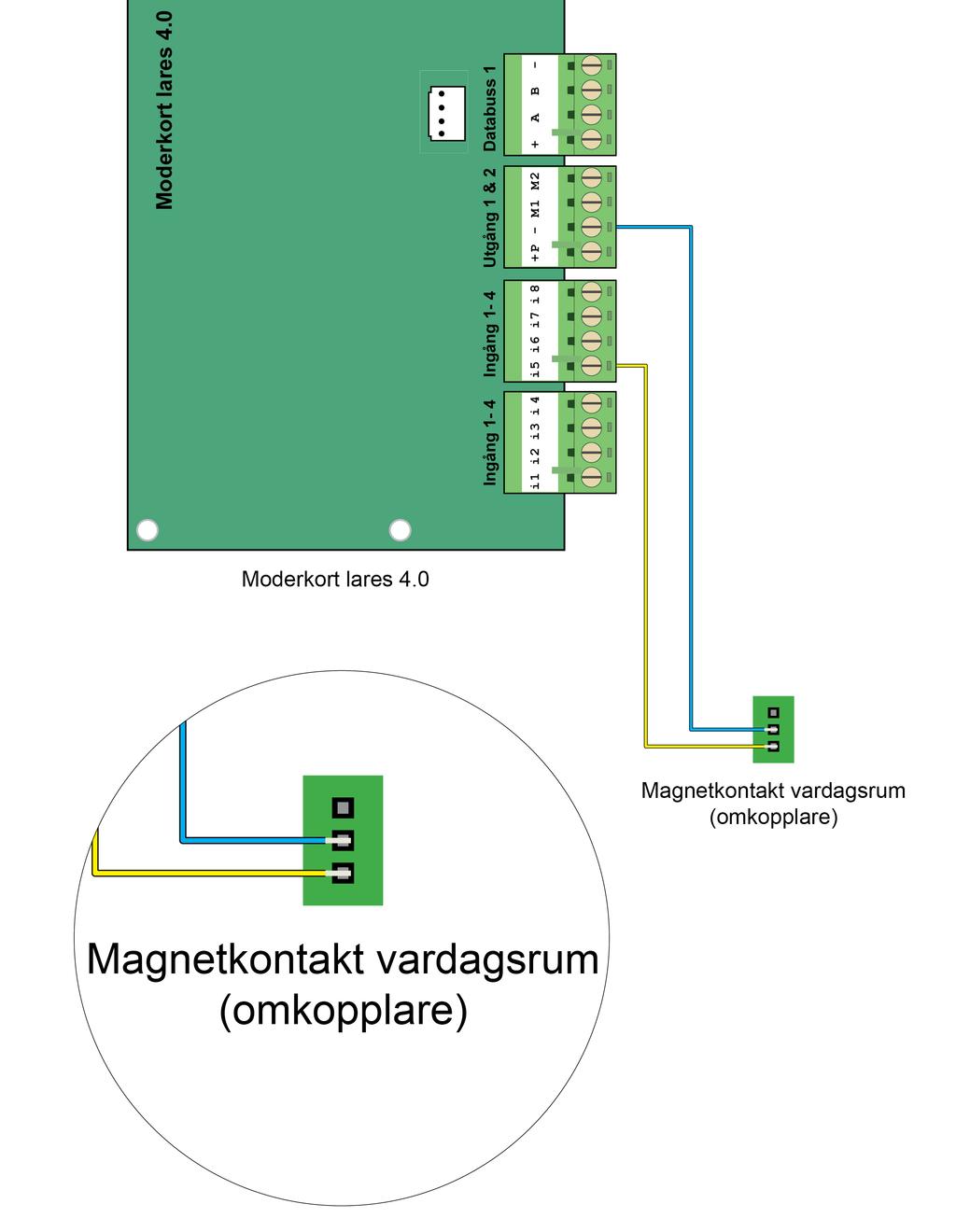 Steg 26 - Koppla in magnetkontakt vardagsrum (omkopplare) till moderkort lares 4.