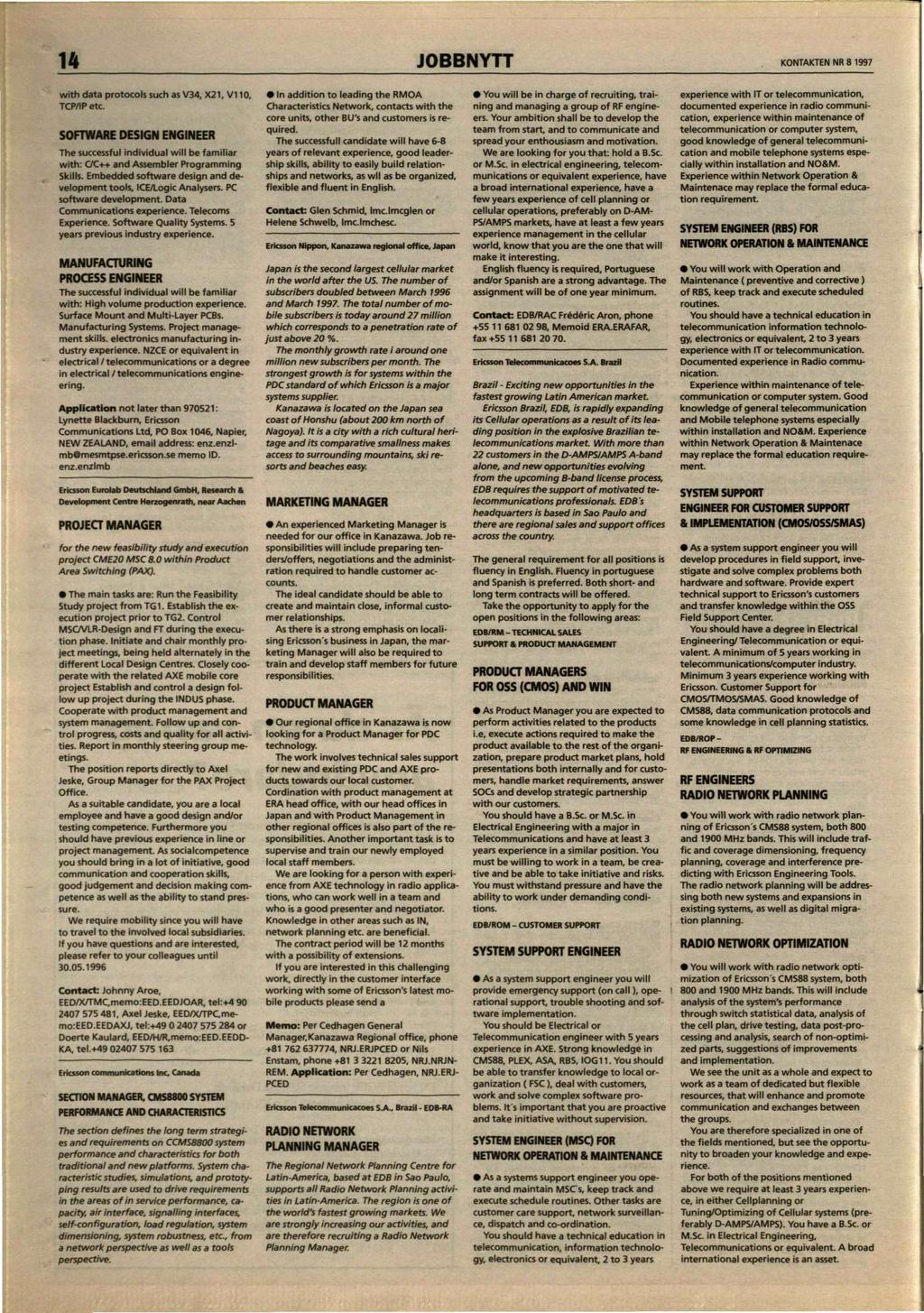 14 JOBBNYTT KONTAKTEN NR 8 1997 with data protocols such as V34, X21, V110, TCP/IP etc.