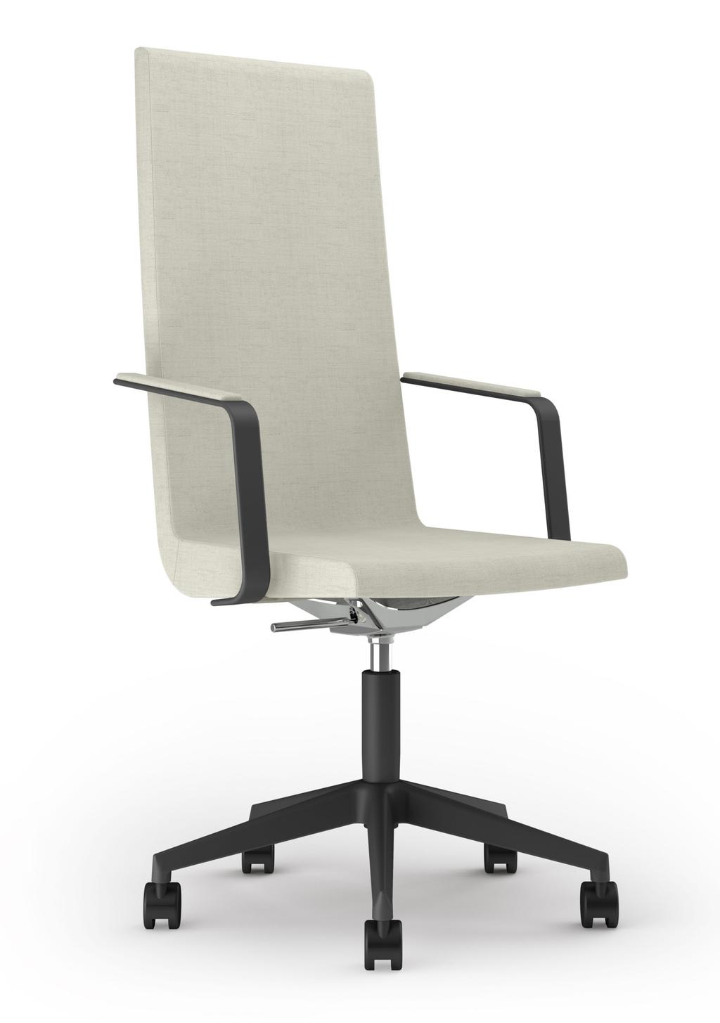 Med och utan armstöd samt som fyrbent stol eller med stativ av metallmedar i varierande finish.