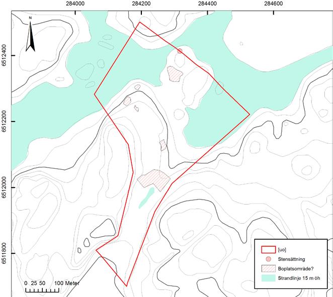 Figur 13. Visar området med strandlinje 15 m. öh.