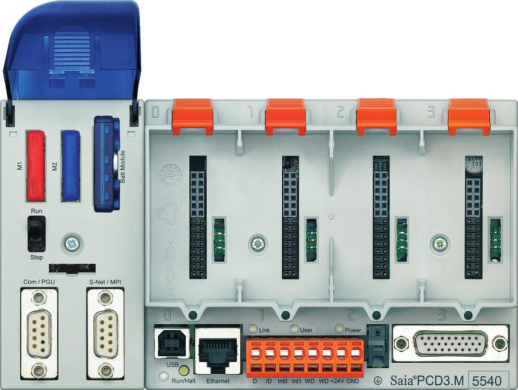 Platser Portar Kommunikationsmöjligheter (Kommunikationsmöjligheter se SI 26/38) Med den snabba COLDFIR-processorn, expansion till 23 centrala I/O:n och stor minneskapacitet, erbjuder PCD3.