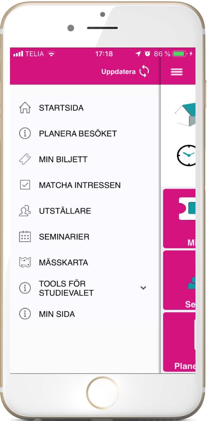 Uppdatera sidan med dina senast ändringar genom att klicka på Uppdatera i startmenyn. Du behöver egentligen inte använda Min sida under mäss besöket, du har ju din planering på din profil.