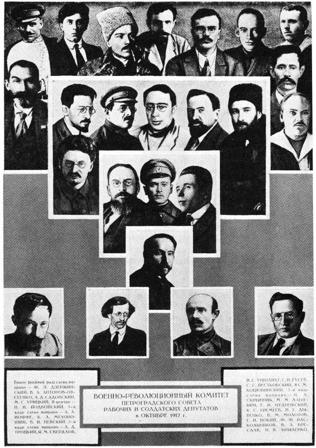 142 Bilden till höger är ett ryskt fotomontage som visar ledande medlemmar i den revolutionära militärkommittén.