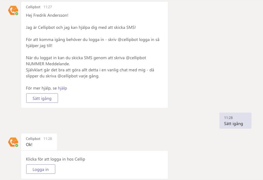 KONVERSATION MED CELLIBOT För att kunna kommunicera med CelliBot måste du först logga in med din Cellip användare.