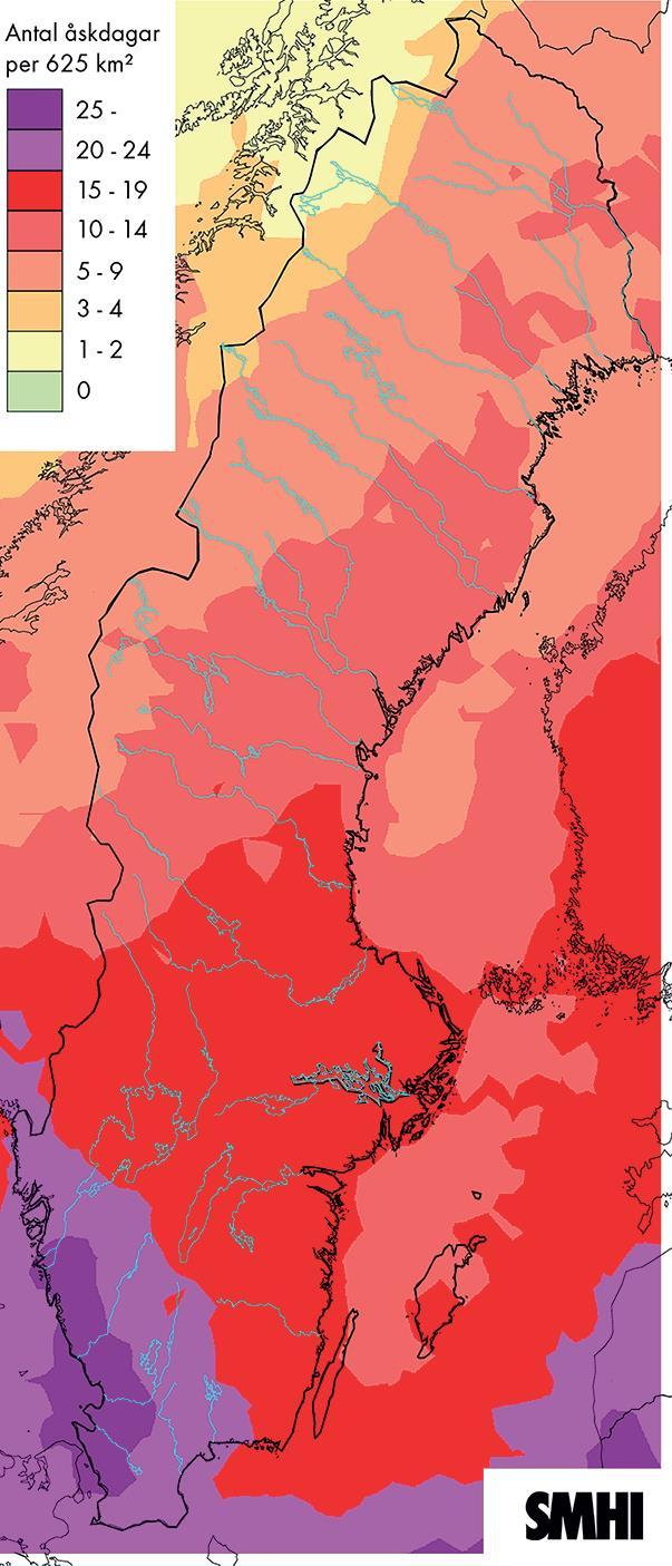 Åskfakta 2002-2014 Antal åskdagar / år - 30-31 augusti 1997 träffades ett enskilt fjäll i Dalarna av ca 700 blixtnedslag under några