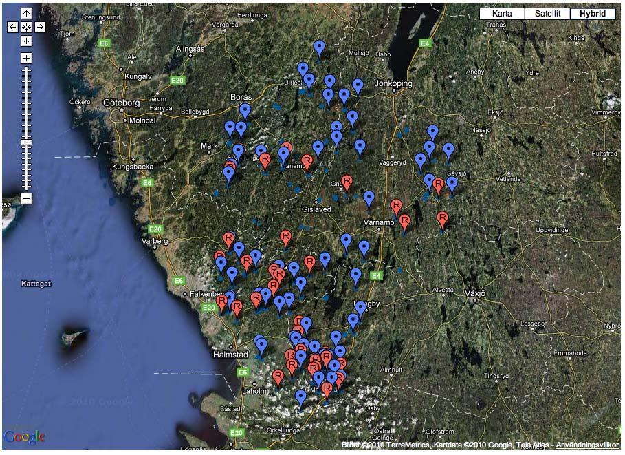 Figur 2b. Internet-baserad (http://infogis.vatten.slu.se/map/headwater/) karta med möjlighet till zoomning.