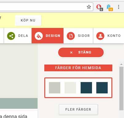 Klicka på fliken DESIGN följt av FLER FÄRGER för att byta ut webbplatsens