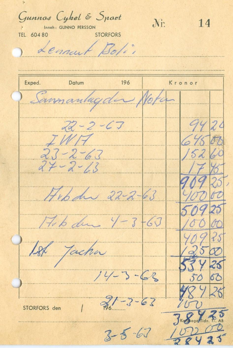 Lennart Bohlin 1963-1966 1963 Klass D-special Antal race: 10 varav 6 podium Från Gunnos Cykel & Motor i Storfors köptes en ny kart