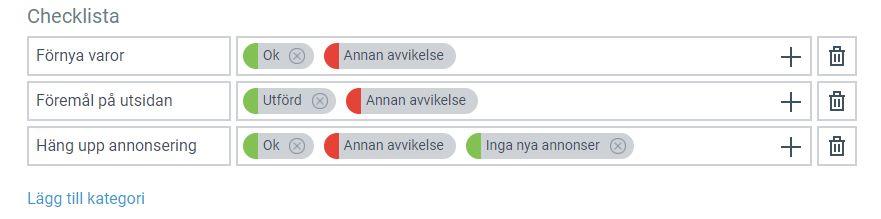 Checklista på uppgifter Du kan göra en checklista med flera punkter som ska checkas av när man utför en uppgift i Probe. Detta väljer du under inställningar för varje uppgift.