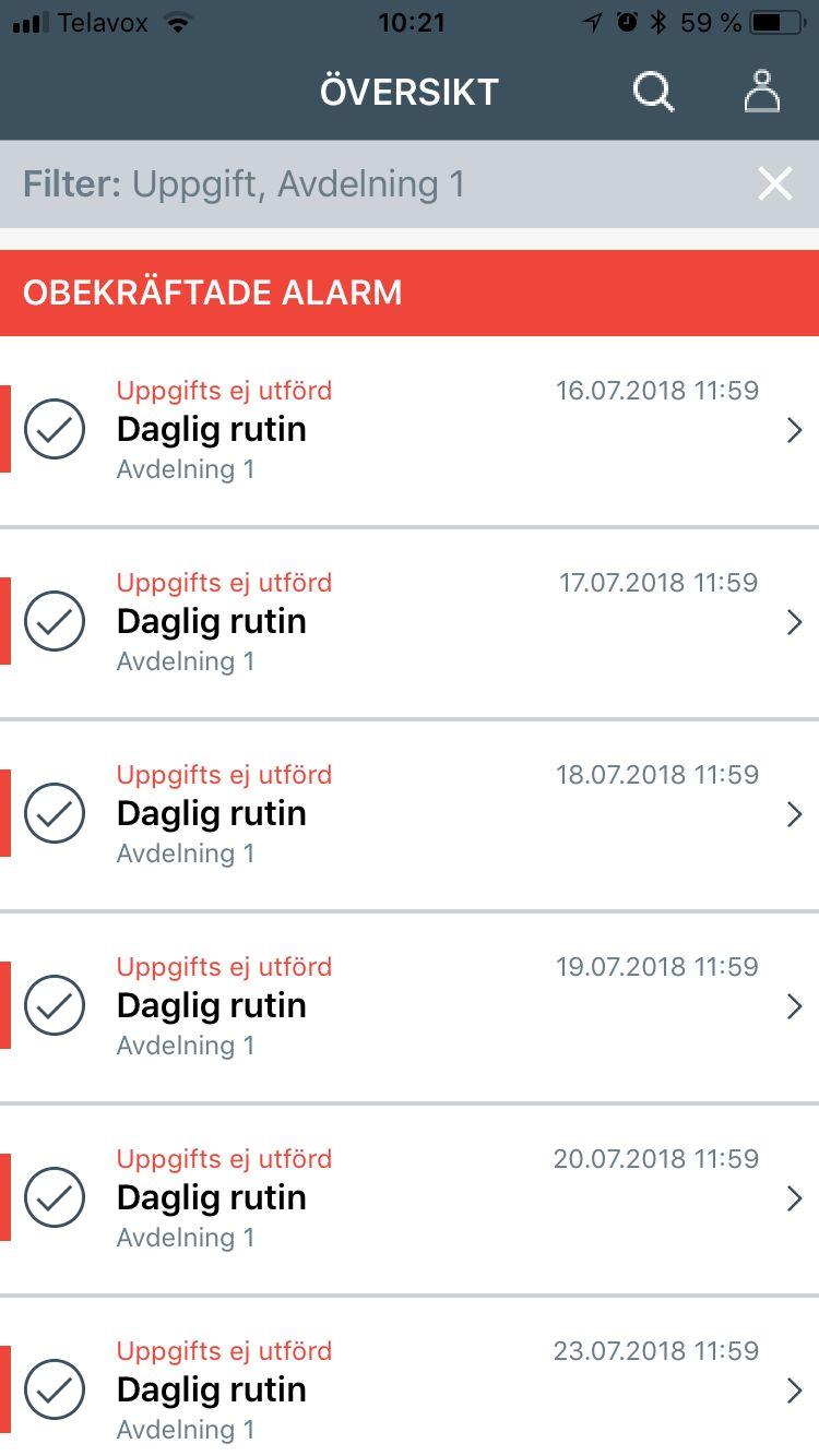 Avdelningsfilter I både Manager och på Dashboard kan du filtrera listan på en eller flera avdelningar, beroende på vilka avdelningar din