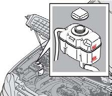 09 Underhåll och service 09 Oljor och vätskor Kylvätska, nivåkontroll och påfyllning Vid påfyllning ska instruktionerna på förpackningen följas.