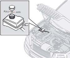 09 Underhåll och service Oljor och vätskor 09 VARNING Om bromsoljan ligger under MIN-nivå i bromsvätskebehållaren bör inte bilen köras vidare utan att bromsolja fyllts på.
