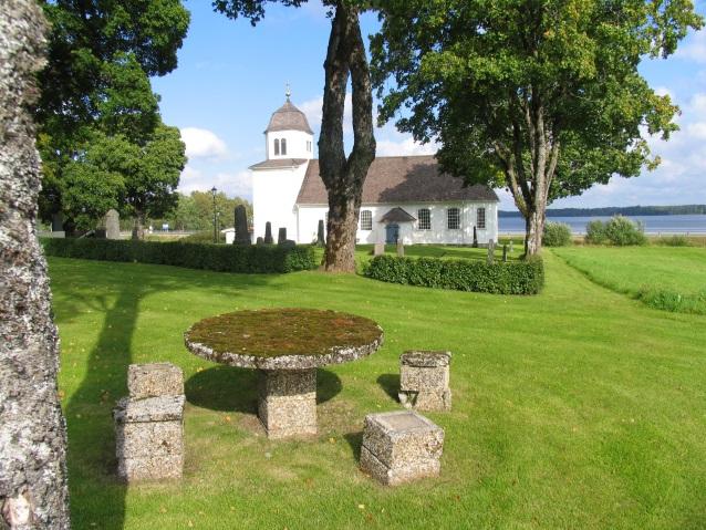 Kyrkogården omgavs förr av träbalkar som flyttades allteftersom kyrkogården utökades. Framför kyrkan fanns det tidigare en avlång kulle belägen.