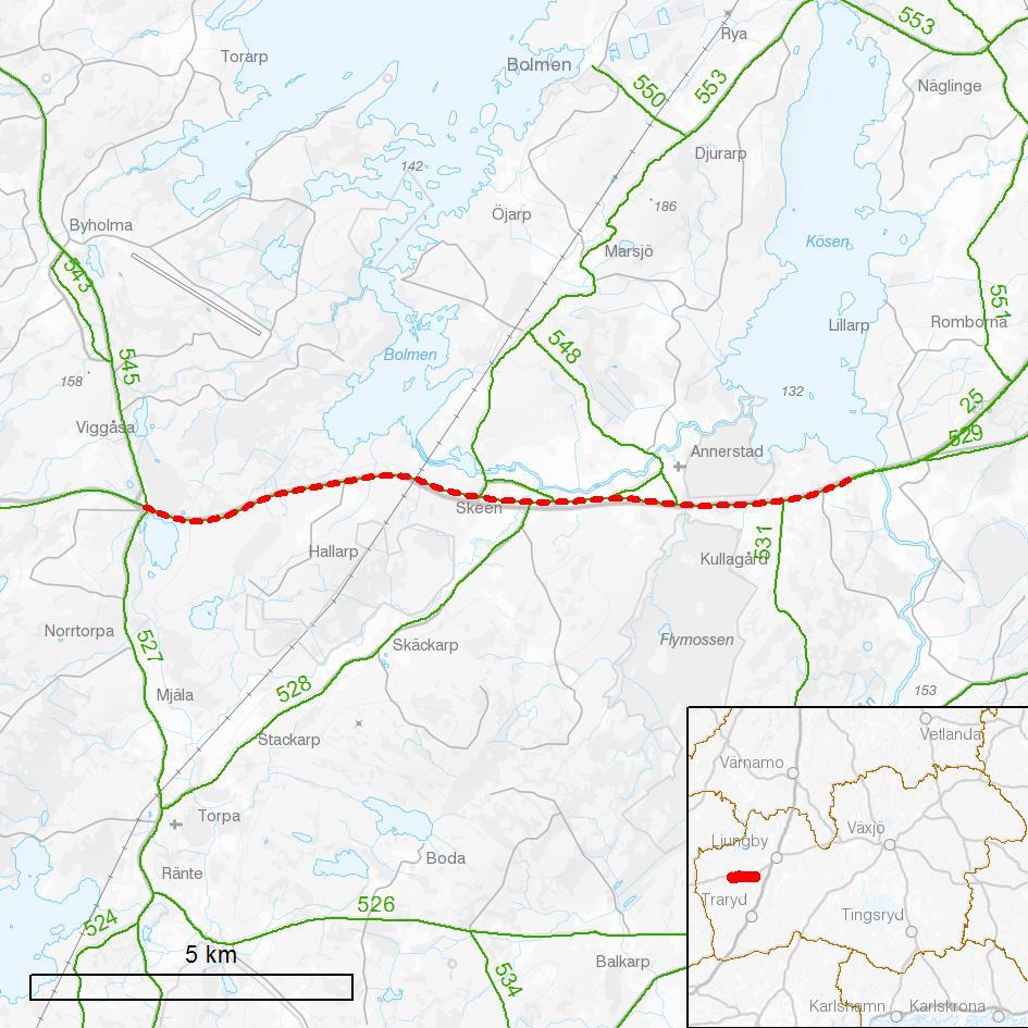 Rv 25 Boasjön - Annerstad, VSY1813 1. Beskrivning av åtgärden Nuläge och brister: Rv 25 är av riksintresse för kommunikationer och har en viktig funktion för långväga resor och transporter.