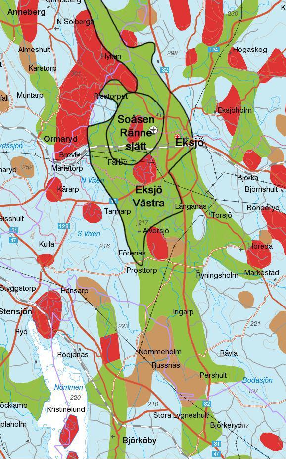 5.1. Åsen väster och söder om Eksjö Väster och söder om Eksjö sträcker sig en stor isälvsavlagring i nord-sydlig riktning.