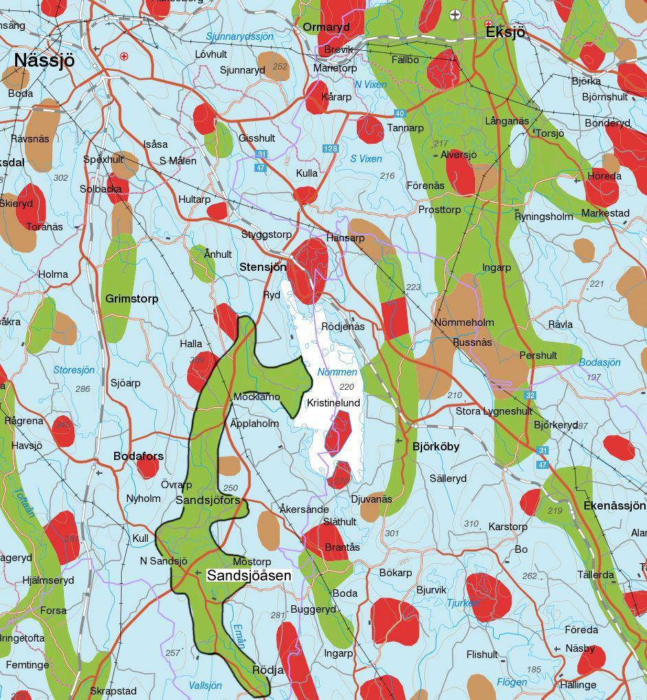 5.5. Sandsjöåsen Sandsjöåsen ligger ca 25 km sydväst om Eksjö, se figur 10 nedan.