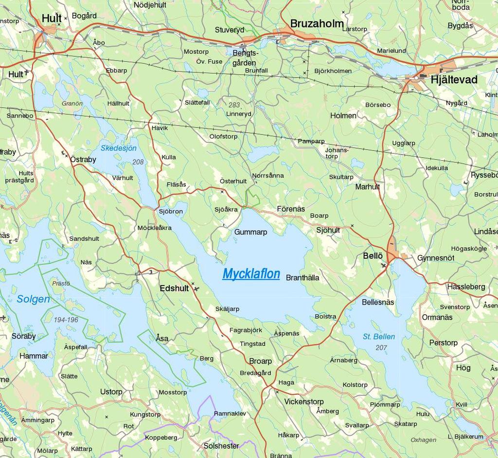 6.4. Mycklaflon Sjön Mycklaflon är en tänkbar råvattentäkt. Sjön bedöms ha en god vattenkvalitet och ett djup på 40 m, vilket garanterar ett kallt vatten året runt. Avståndet till Eksjö är ca 20 km.