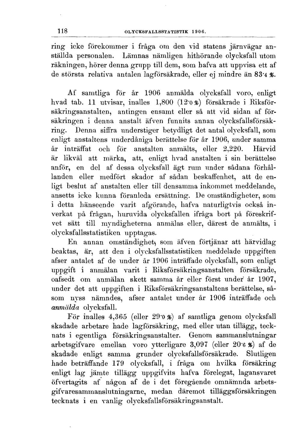118 OLYCKSFALLSSTATISTIK 1906. ring icke förekommer i fråga om den vid statens järnvägar anställda personalen.
