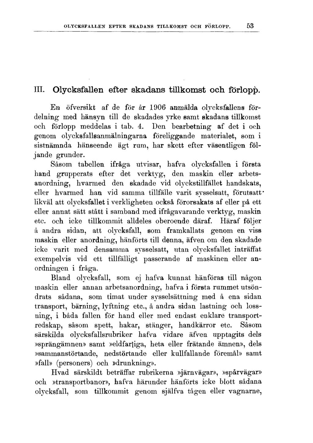 OLYCKSFALLEN EFTER SKADANS TILLKOMST OCH FÖRLOPP. 53 III. Olycksfallen efter skadans tillkomst och förlopp.
