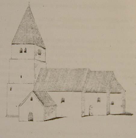 Denna kyrkobyggnad påminner starkt om den bevarade Kaga kyrka eller den på 1800-talet rivna
