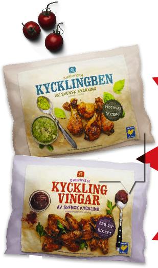 Klubba Vingar Lår Ben Djupfryst Jämförpris 17:50 kr/kg Max 3 köp/hushåll GARANT 500g Korta former Flera olika sorter