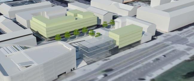 Förslag C I förslag C är täthet i bebyggelse lägre och byggnaderna är mera i samklang med övrig bebyggelse i Piteå Centrum.