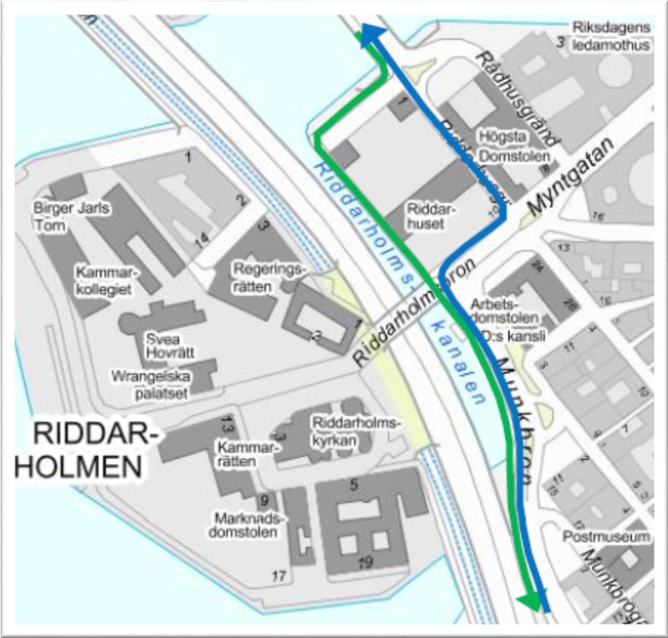 Sida 12 (28) Delsträcka 3 Tegelbacken och Gamla stan Tegelbacken En utredning pågår gällande framtida utformning av Tegelbacken. Ännu finns inget att redovisa gällande cykellösningar på platsen.
