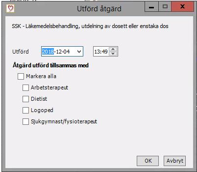 Utförd åtgärd finns även som val i rullisten med åtgärder, uppföljning och resultat.