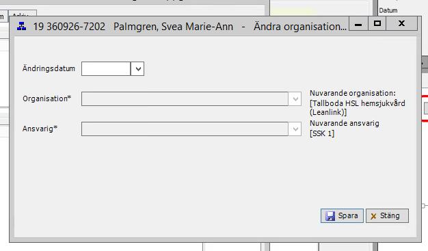 Välj datum för byte av ansvarig. Välj ansvarig som vårdåtagandet skall flyttas till och Spara.