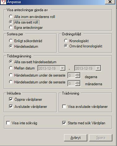 Anpassa ikon inne i patientjournal. Här kan olika anpassningar och egna inställningar av skrivbordet i journalen göras.