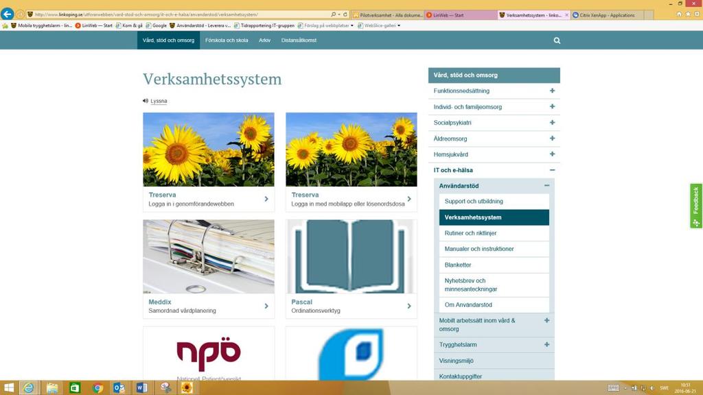 Länkar Under ugglan hittas flera länkar, där återfinns bland annat Användarstöds hemsida och MAS/MAR hemsida. Båda dessa sidor är publika nås även via linkopings.se.