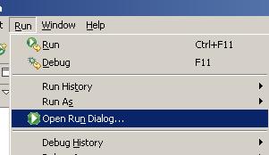 Kap 9 : Sid 25 Från Eclipse kan du köra programmet så här: Klicka Run på menyraden, och sedan på menyalternativet Open Run Dialog Ett fönster, Run, öppnas.