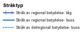 Stråk av regional betydelse knyter orter med minst 3000 invånare till tillväxtmotorerna, samt förbinder tillväxtmotorerna med varandra. De regionala stråken är heldragna i kartan.