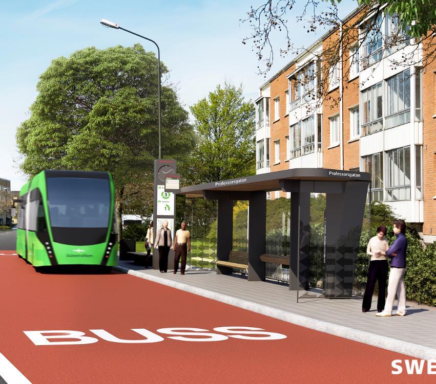 Målstandard Hållplatser grupp 1-5 Väderskydd Cykelparkering med ramlås Dynamisk trafikinformation Målstandarden gäller för alla hållplatser som trafikeras av StadsExpressen, Spårvagn och linjer med