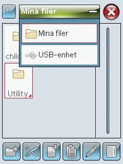 BLÄDDRA I FILE MANAGER När File Manager är öppen kan du komma åt mappen Mina filer och din USB-sticka (om du anslutit en). Tryck på någon av ikonerna när du vill visa innehållet i det valda området.
