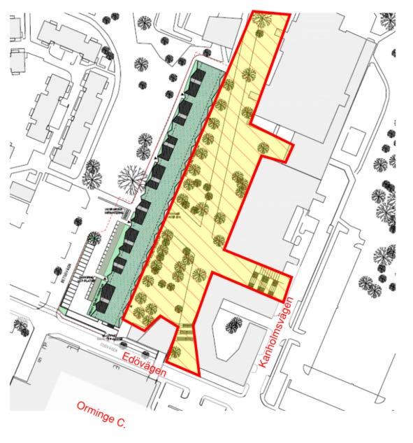18 (22) Centrum Etapp 8 Röda torget samt grönt gång- och cykelstråk Etapp 8 omfattar anläggandet av ett torg benämnt Röda torget (se Bild 9) samt ett grönt gång- och cykelstråk intill bussgatan på