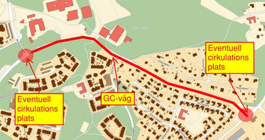 21 (22) Etapp Gång- och Cykelväg norra Mensättravägen Längs norra delen av Mensättravägen (från korsningen med Skarpövägen, förbi Myrsjö Sportcenter och ner mot korsningen med Värmdövägen) planeras