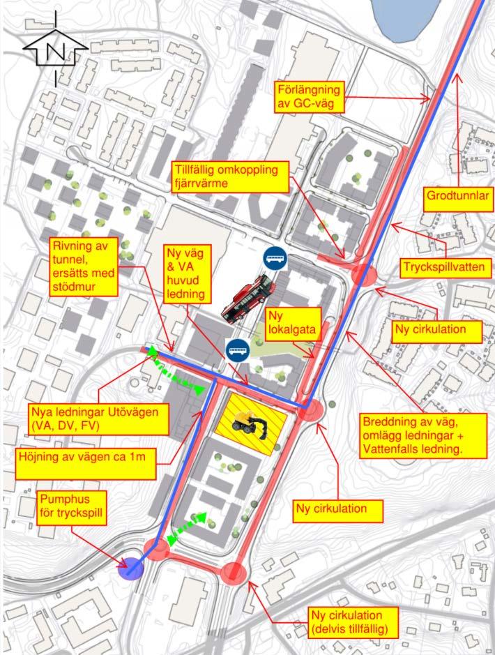 9 (22) Centrum Etapp 2 Mensättravägen och förberedande ledningsomläggningar Utbyggnaden av etapp 2 är planerad att genomföras under Q1-Q3 2019.