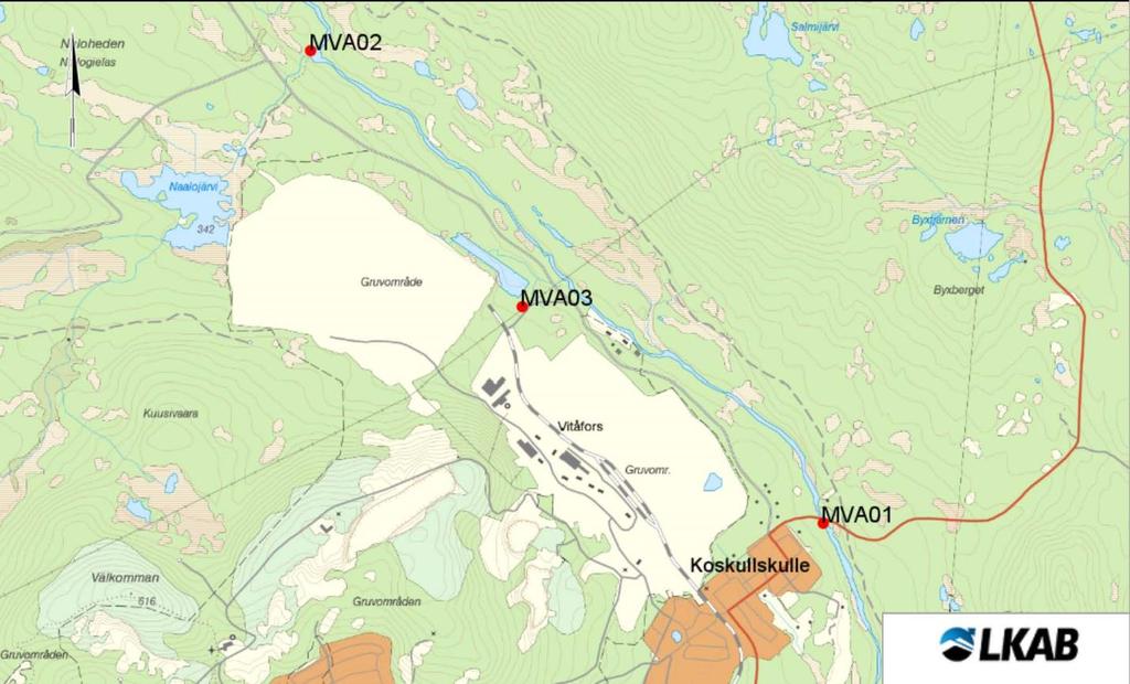 8.11 Vatten Vid malmförädlingen används stora mängder vatten. Efter påverkan i förädlingsprocessen har vattnet relativt högt ph och partikelhalt, samt hög koncentration lösliga oorganiska joner.
