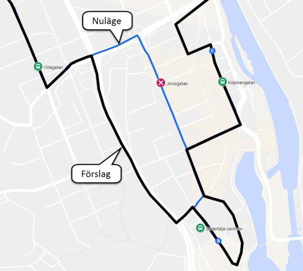 77(98) Linje 758 Östertälje station Fornhöjden Moraberg Södertälje C Bårstabergen Geneta På sin väg mot Södertälje centrum från Geneta körs linje 758 via Nygatan för att trafikera hållplats