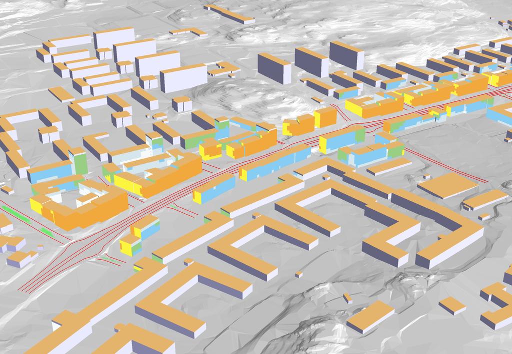 Bilaga 6 Bullerutbredning prognosår 2030 Spårvagnstrafik i mittenfiler Göteborgs Stad Detaljplan Litteraturgatan Beräkning nr:303 Filnamn:F_Eq_P1_Spårvagn Ekvivalent ljudnivå vid fasad.