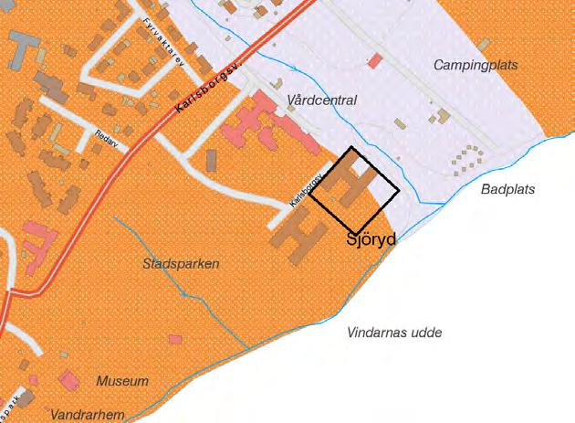 Figur 1, utdrag ifrån SGU s jrdkarta. Ungefärligt mråde är markerat.