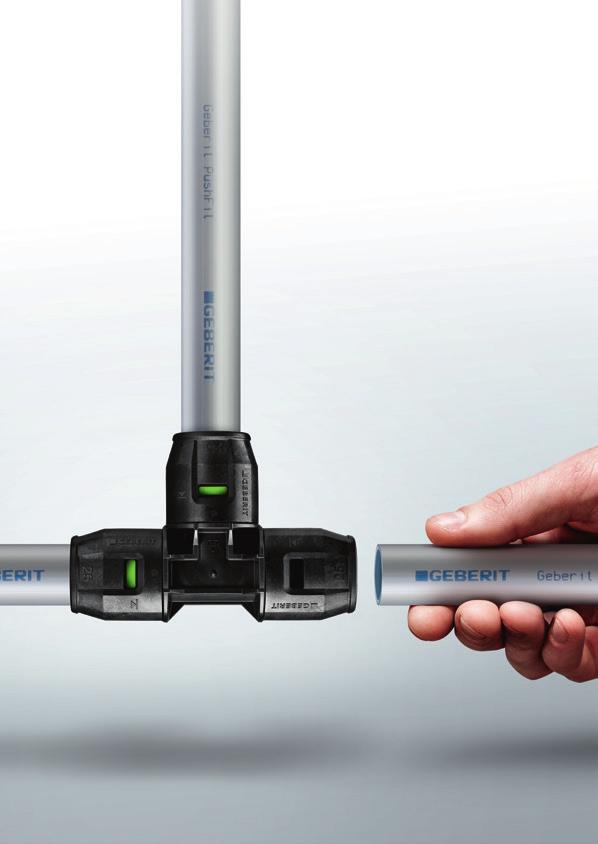 Push-fit-installationssystemet för snabb och kostnadseffektiv golvanslutning Säkerhetskoncept för perfekt grepp och täthet Grön push-fit-indikator för ordentlig koppling Säkra adaptrar för andra