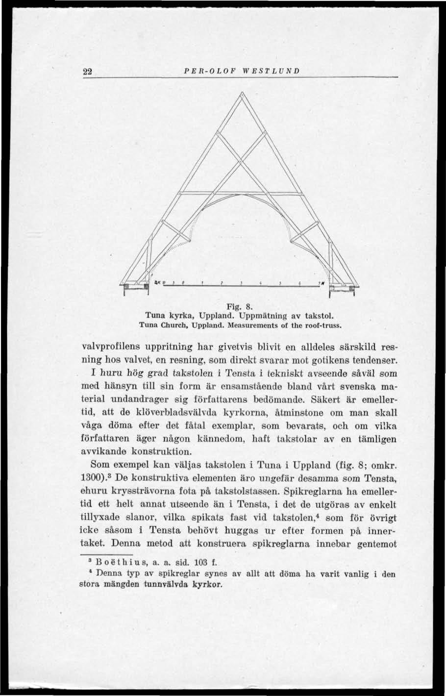 22 PER-OLOF W EST LU N D Fig. 8. Tuna kyrka, Uppland. Uppmätning av takstol. Tuna Church, Uppland. Mcasurcmcnts ot the roof-truss.