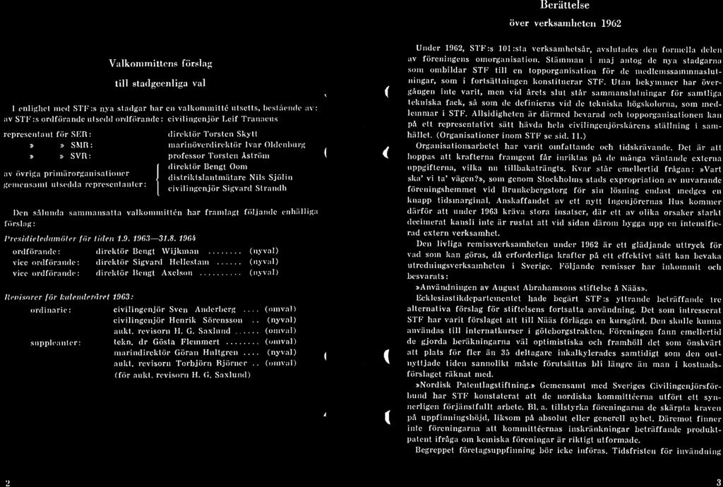 civilingenjör Sven Anderberg... (omval) civilingenjör Henrik Sörensson.. (nyval) aukt. revisorn H. G. Saxlund (omval) suppleanter: tekn. dr Gösta Flemmert (omval) inarindirektör Göran Hultgren.